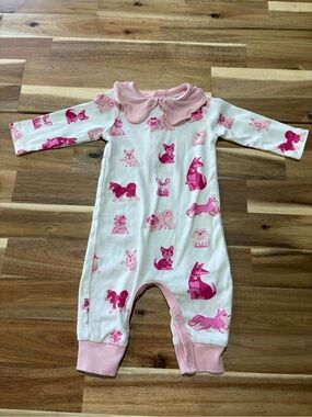 Paris Hilton Pink Animal Print Baby One-Piece with Peter Pan Collar size 0-3 M